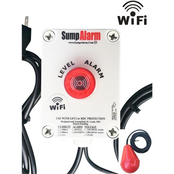 Sump Alarm Indoor/Outdoor, WIFI Sewage/Septic High/Low Water ALM W/ Power IND LED, Includes SludgeBoss Float, 100 Ft. Length SA-120V-1L-100SB-WiFi